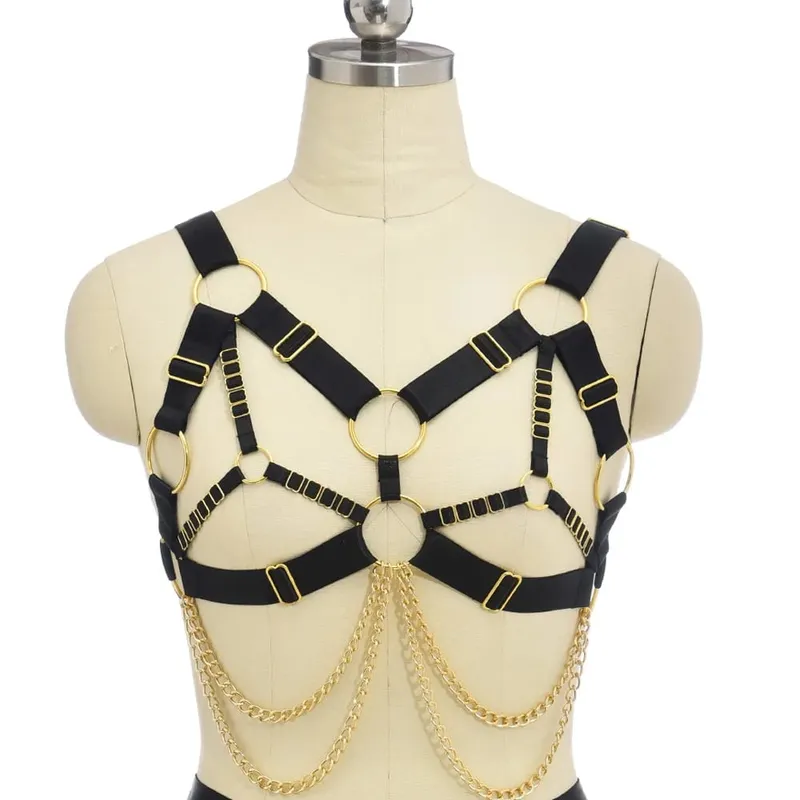 Gótico elástico corpo arnês gaiola sutiã oco ajustar lingerie sexy conjunto punk halloween pena desempenho roupas bondage arnês — image 14