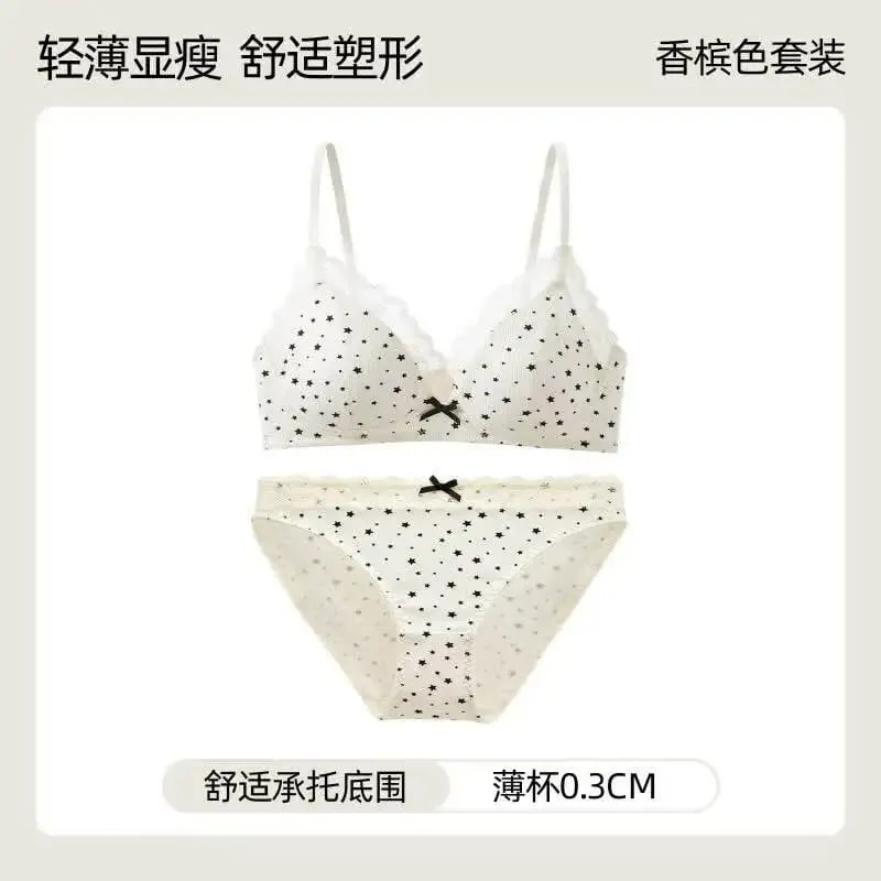 Womens Polka Dot Star Lace Wireless Bra Thin Push Up Anti Sag Bralette Small Chest Lift Teen Girls Casual Everyday Brassiere Hot