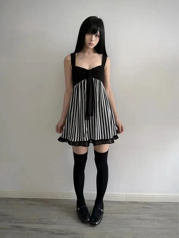 Y2K Harajuku Gothic Lolita Women's Dress Sexy Slim Fit Chic Trend Striped Suspenders Dresses Kawaii Japanese Emo Girl Streetwear — image 1