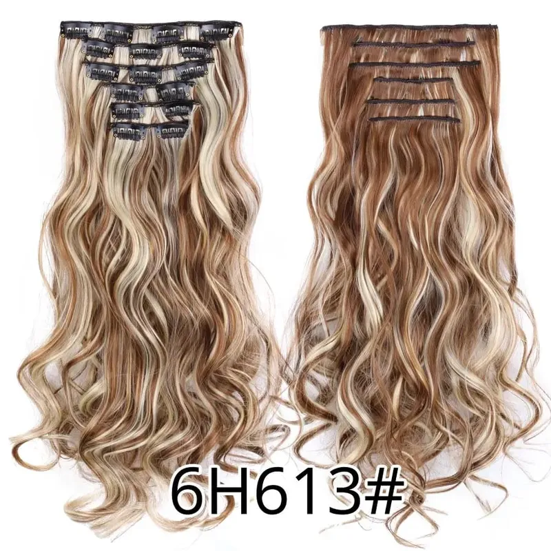 Black Clip In Extensions Straight 22" Long Synthetic Thick Clips On Hair Piece For Women 6Pcs/Set Curly Full Head Weddings Daily — image 41