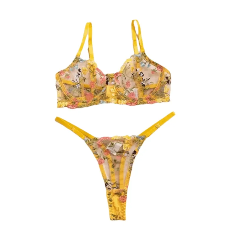 Versatile Transparent Lingerie Set Push Up Ultra-thin Embroidery Floral Underwear Elegant Bra Suit Women — image 6