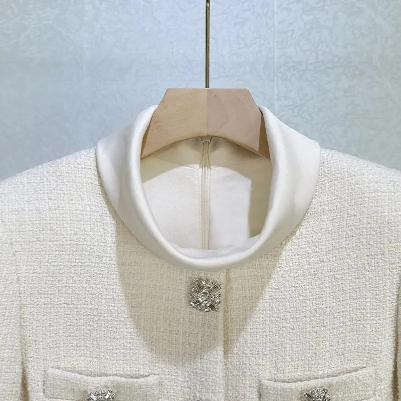 2026 Spring New Arrival Tweed Stand Collar Long Sleeve Faux Two-Piece Tulip Dress - High-Quality Fashionable Elegant Mini Skirt — image 5
