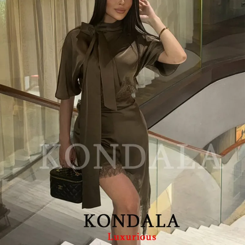 Elegant Sexy Chic Women Mini Dress Asymmetrical Scarf Collar Dress Fashion 2026 Spring Summer Holiday Night Out Dress — image 4