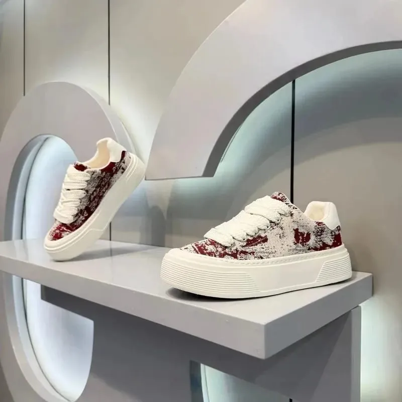Fashion Men Casual Shoes Spring Summer Chunky Sneakers Woven Fabric Graphic Print Thick Sole Streetwear Daily Footwear