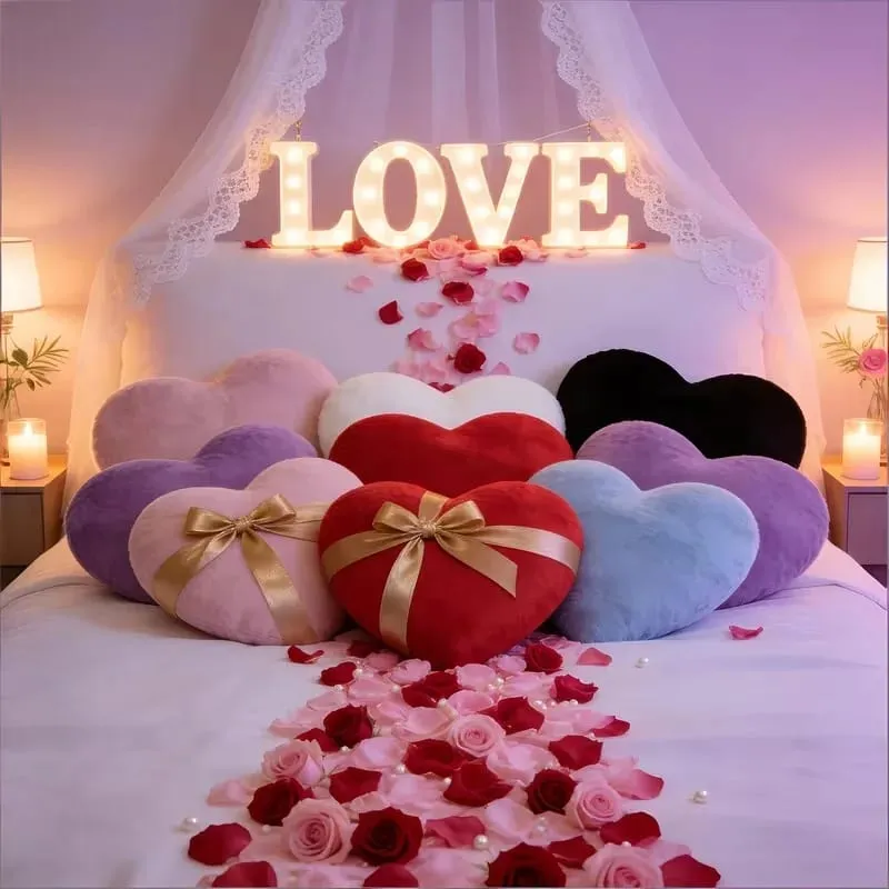 Valentine‘s Day Gift Heart Pillow Cute Fuzzy Throw Pillow for Home Decor Photo Shoot Prop Romantic Decorations Cushion — image 6
