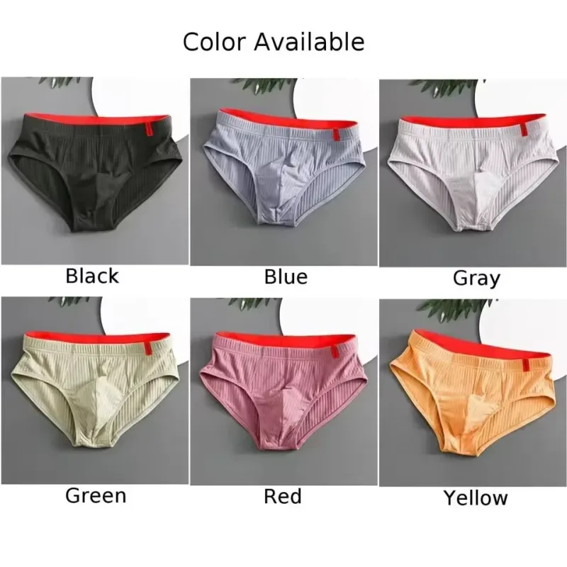 1/3PCS Panlalaking Brief sa Gitnang Baywang Elastic Soft Breathable Anti-septic U Convex Striped Solid Color Casual Men Underpants Underwear men — image 6