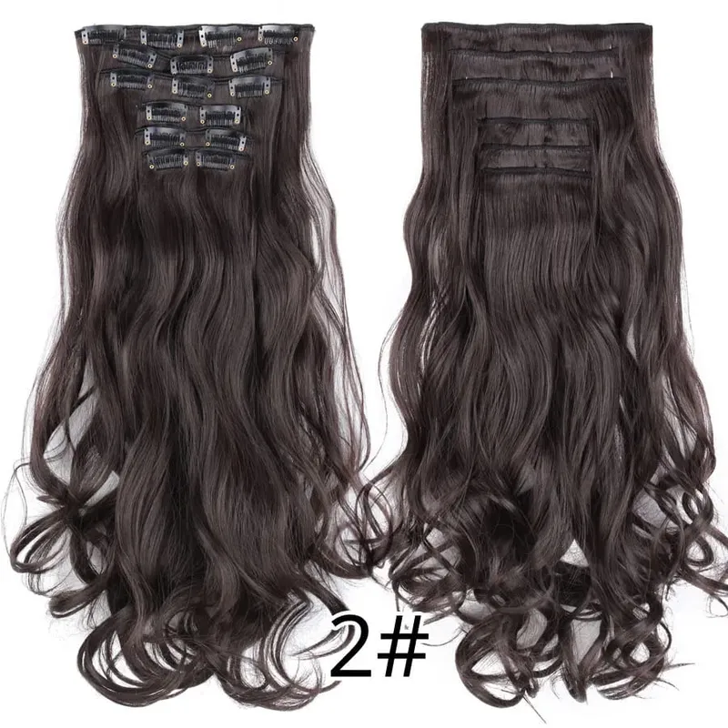 Black Clip In Extensions Straight 22" Long Synthetic Thick Clips On Hair Piece For Women 6Pcs/Set Curly Full Head Weddings Daily — image 38