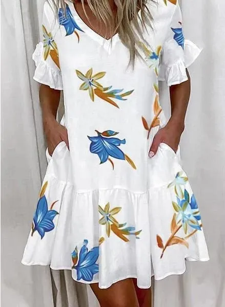 Vestido de verão feminino casual com decote em v manga curta manga borboleta floral folha carta impressão mini vestidos ysx9032 — image 16
