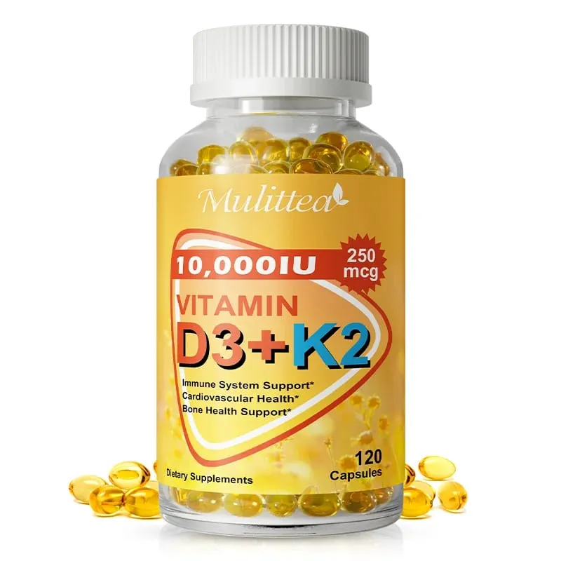 Mulittea Vitamin D3 with 250mcg Vitamin K2 Capsules For Joint Health Boosting Calcium Absorption Hearth Health & Immune Support — image 1