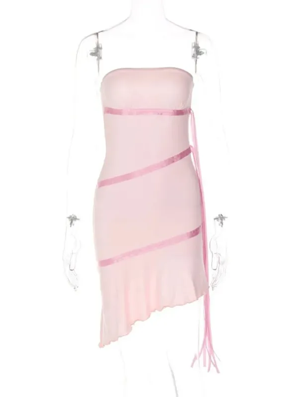 Puffy Belt Y2k ruha Női Pánt nélküli Vestidos Elegantes Para Mujer Fodor Edge Mini ruhák Ujjatlan fehér klubruhák — image 7