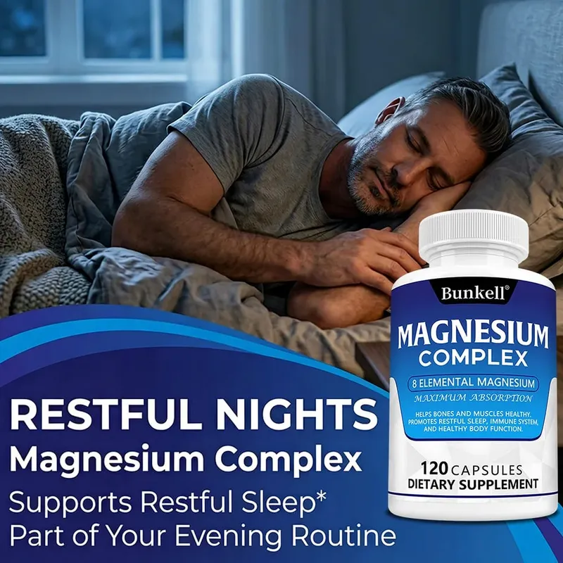 Complexo de magnésio 120 cápsulas - suplemento de saúde óssea, muscular e cardíaca, suporte para sono, relaxamento muscular, estresse e alívio de ansiedade — image 5