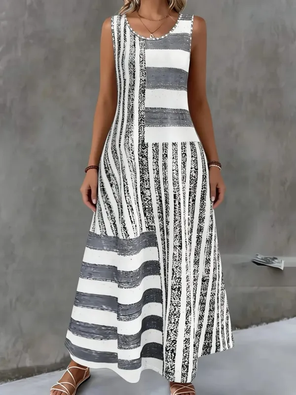 Women's Summer Dress Simple Grid Pattern Design Fashion Round Neck Woman Clothes Casual Cool Sexy Sleeveless Dresses for Woman — image 13