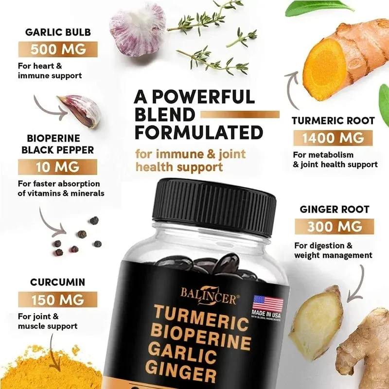 Turmeric Ginger Supplement Piperine 2360 Mg Supports Digestive & Immune Health Improves Inflammation & Promotes Joint Health