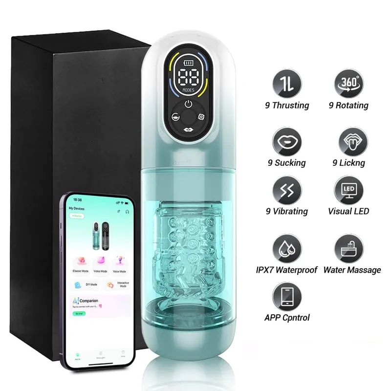 Automatic Male Masturbator 9 Vibrating Thrusting Rotation Sucking Licking Modes LED Display Penis Pump Sex Toys for Men