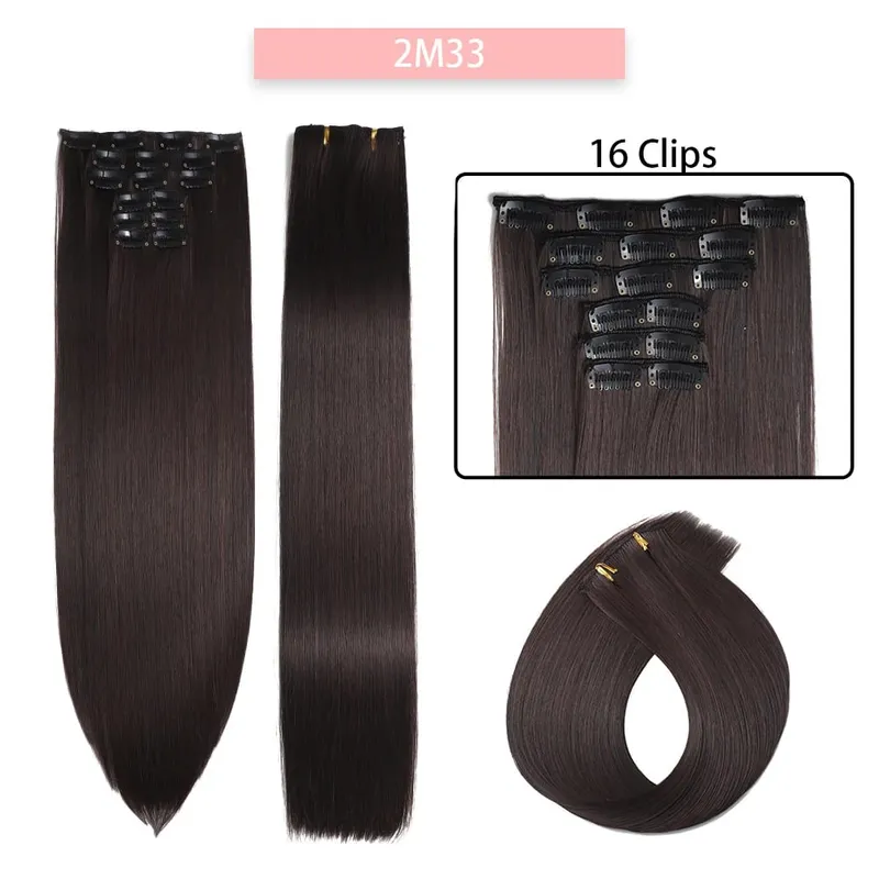 6-Piece Set 24-Inch Synthetic Clip-On Hair Extensions Straight Hair Removable Lightweight Synthetic Wig Women's Exclusive — image 14