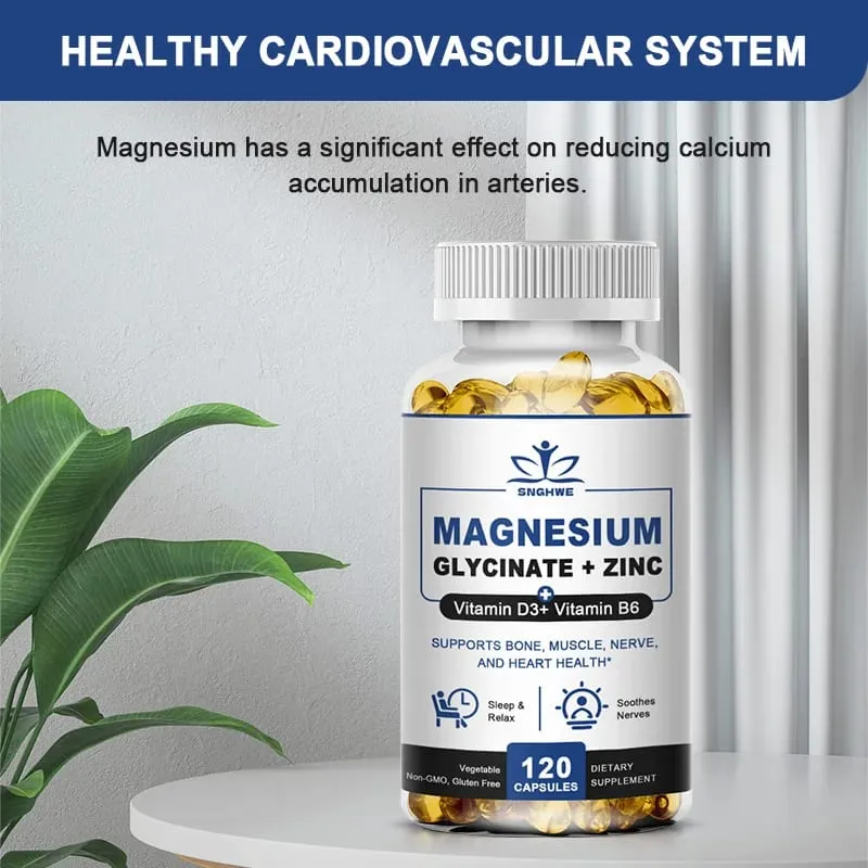 Magnesium & Zinc Capsules for Muscle Joint Bone Enzyme & Heart Health Rest &Relaxation Magnesium Glycinate Supplement