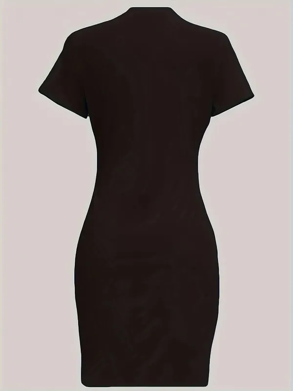 Verão feminino paris carta impressão casual fino ajuste manga curta em torno do pescoço camiseta curto mini vestido — image 3