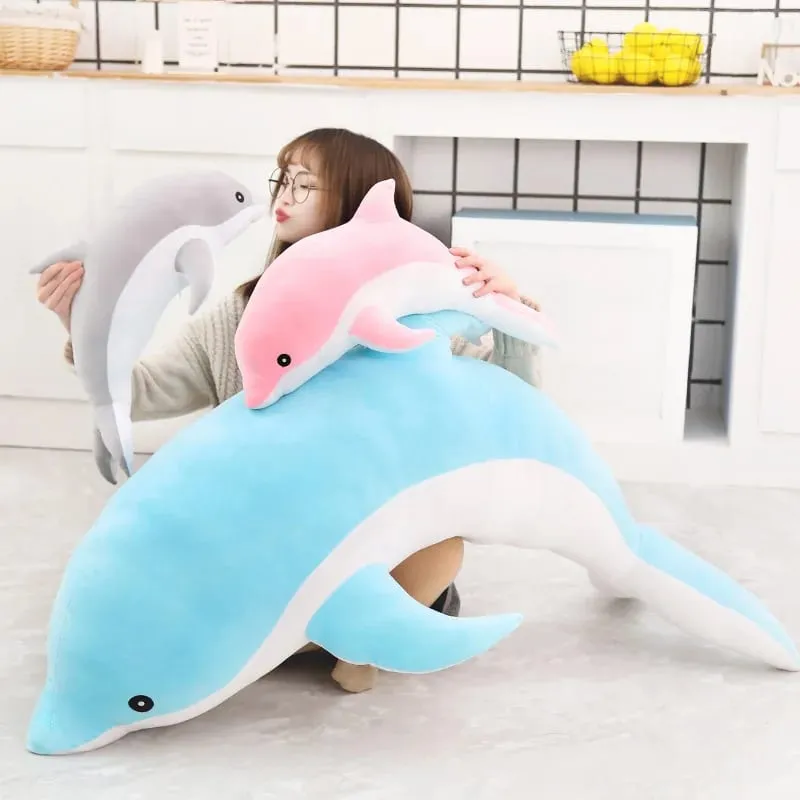Children Dolphin Pillow Doll Sleeping On Bed Girl Doll Birthday Gift Ocean World Plush Toy for Kids Large Doll Peluches Gifit — image 2