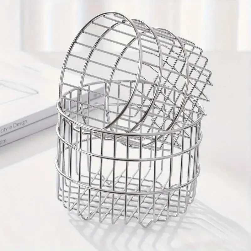 Stainless Steel Round Makeup Brushes Storage Basket Cosmetic Tools Organizer Multifunctional Perfume Lipstick Makeup Tool Holder — image 4