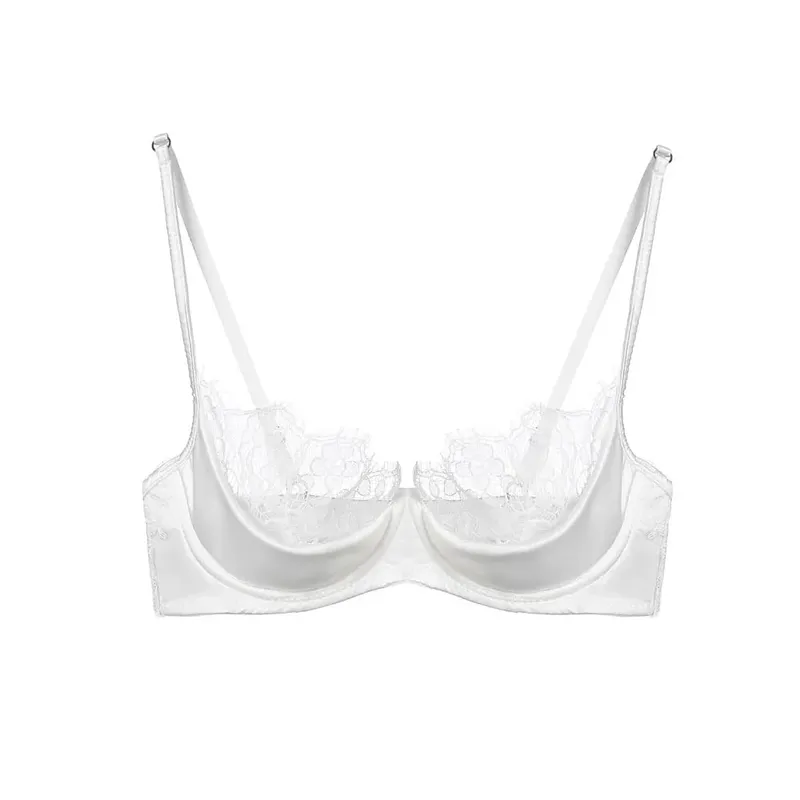 Conjunto de lencería de media copa de encaje francés para mujer, sujetador con aros, suave, transparente, ultrafino, verde, para busto pequeño 32-38AB — image 5