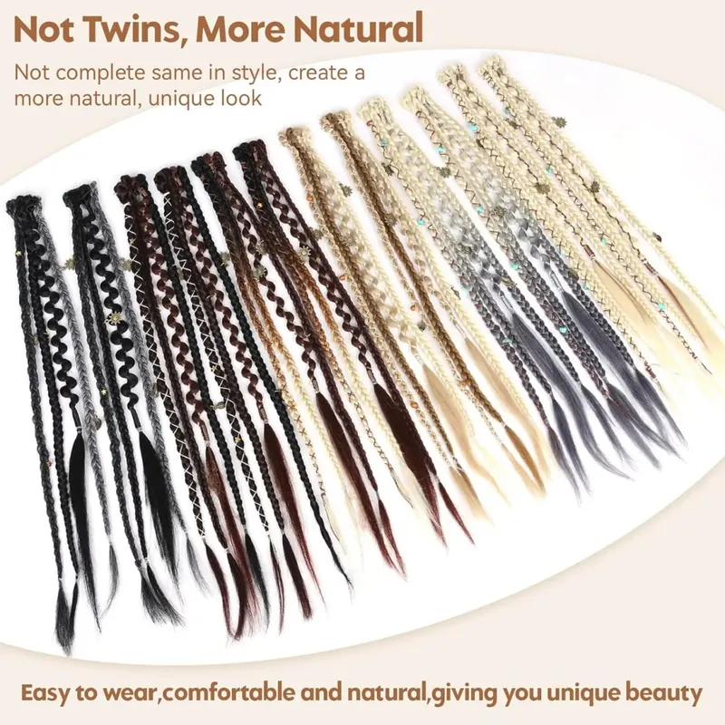 Clip in braids 2PCS 20Inch Dreadlock Extensions with Beads & Chains Viking Boho Braids for Cosplay Festival Daily Styling — image 6