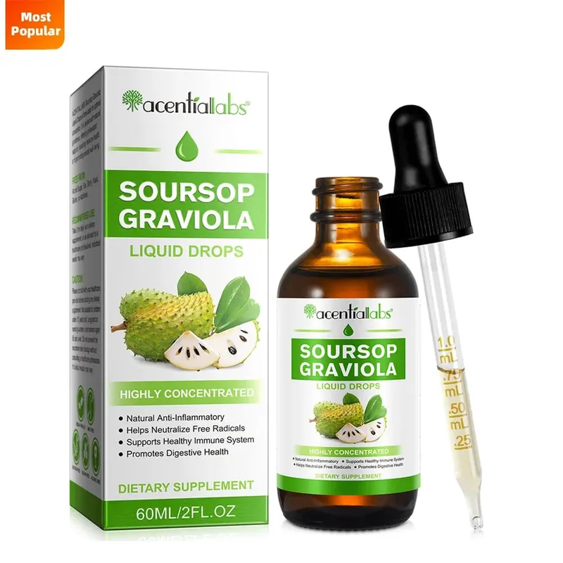 Acentiallabs venda quente 60ml graviola líquido amargo gotas suplementos dietéticos 100% puro orgânico graviola extrato para adlut