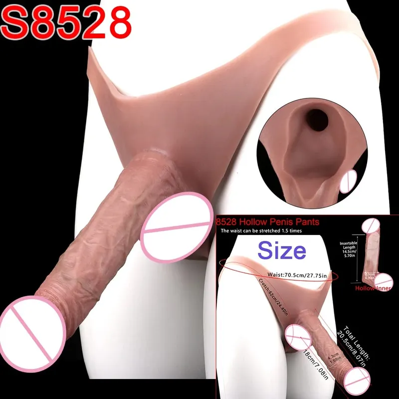 Male Strap-On Long Hollow Dildo Ultra Realistic Penis Extend Sleeve Pants насадка на член Male Cock Cover Sex Toys