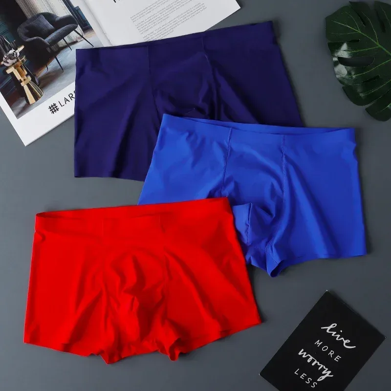 3PCS Mataas na Kalidad ng Panlalaking Ice Silk na Kasuotang Panloob sa Tag-init na Manipis Makahinga na Seamless na Panty Sexy na Panlalaking Panloob na Plus Size — image 25