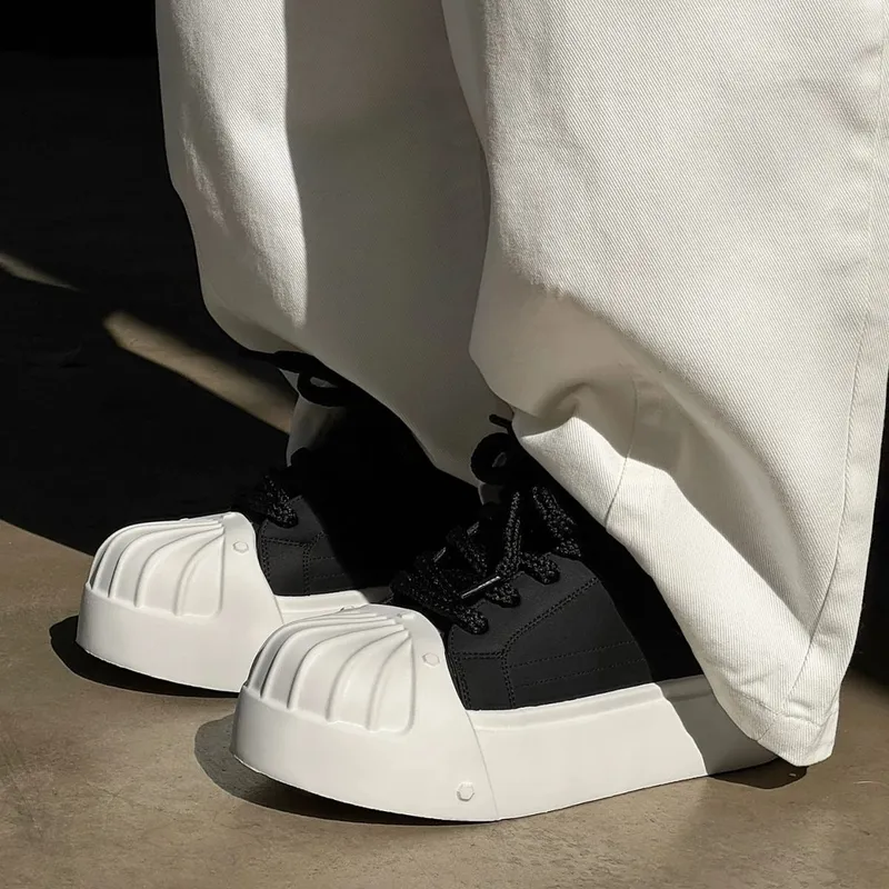 Women Men Sneakers Low-top Shell-head PU Leather Thick-soled Heightening Unisex Leisure Trendy Retro Shoes Men Chunky Trainers — image 7