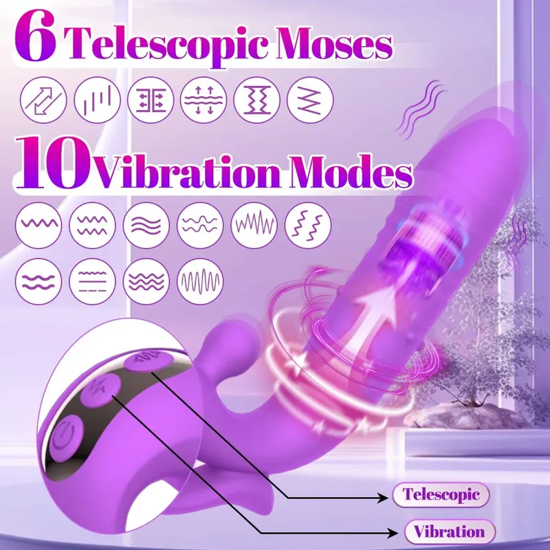 Realistic Dildo Telescoping Masturbator for Women Powerful G-Spot Clitoral Vaginal Vibrator with Nipple Stimulator Adult Sex Toy