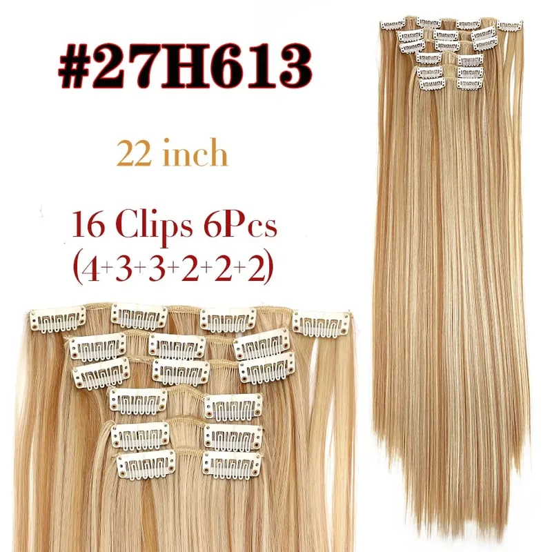 Black Clip In Extensions Straight 22" Long Synthetic Thick Clips On Hair Piece For Women 6Pcs/Set Curly Full Head Weddings Daily — image 15