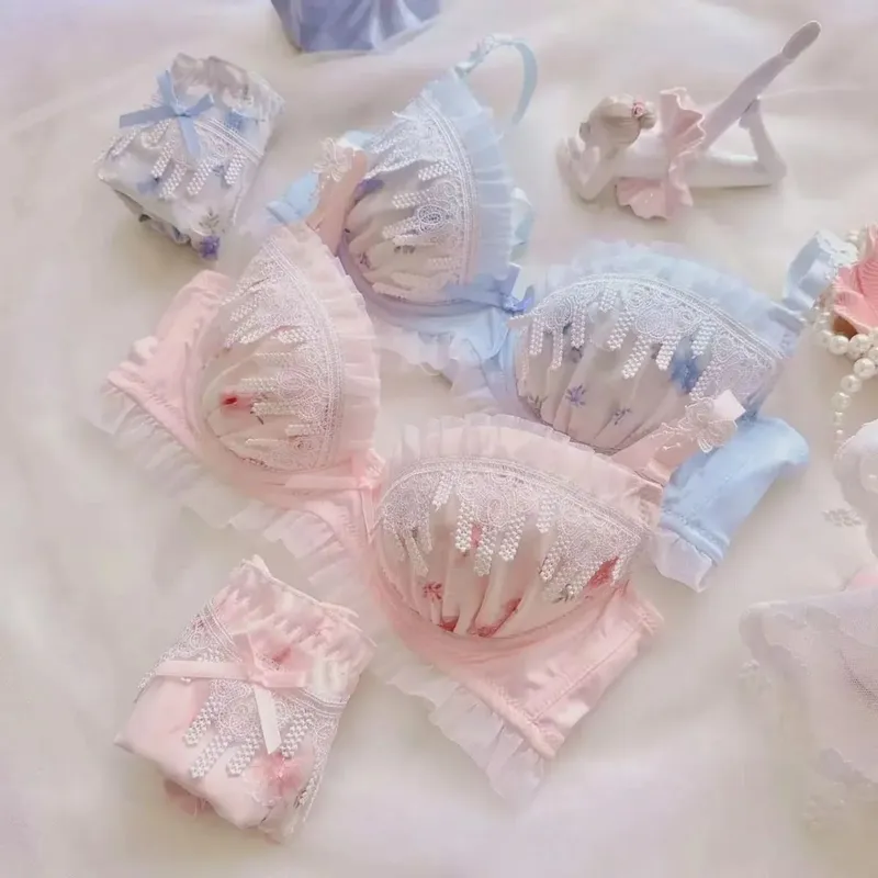 Sexy Lace Bra Set Water-soluble Lace Cute College Style Underwear for Women Daily Wear — image 2