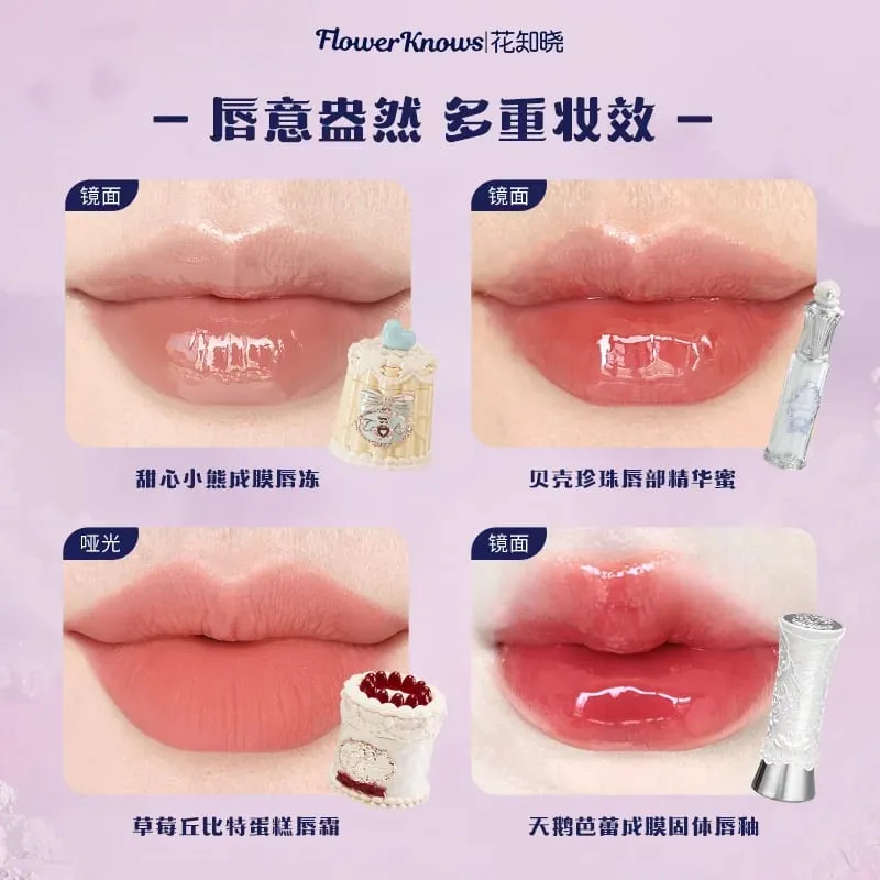 Flowerknows Complete Makeup Gift Set Long-Lasting Lip Glaze Blush & Shimmer Eyeshadow Palette All-in-One ชุดความงามของขวัญกล่อง