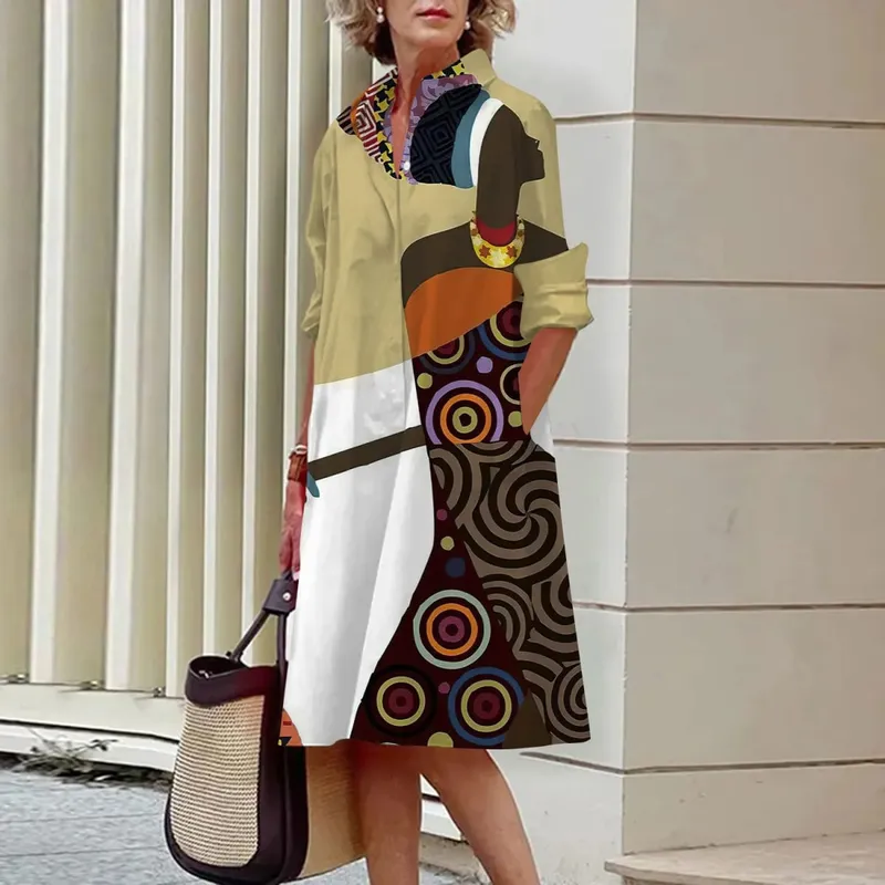 Verão novos vestidos femininos moda personagem arte padrão solto tamanho grande casual temperamento commuter irregular saia longa topos — image 13