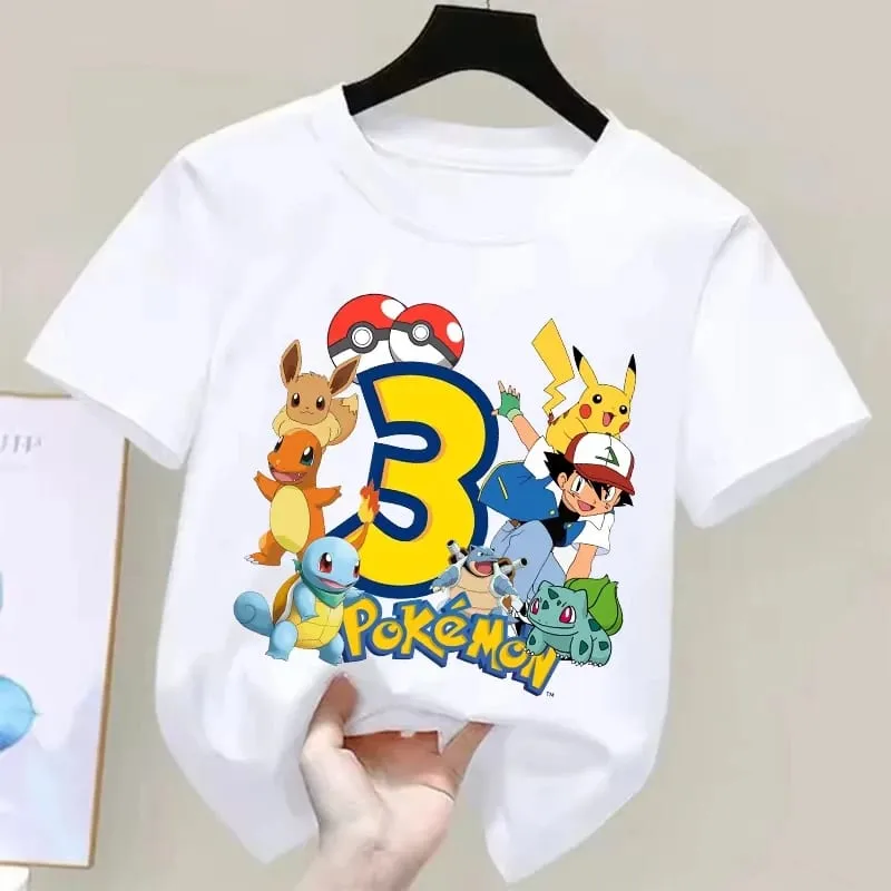 2026 Pokemons Pikachu Kids T Shirts Birthday Number 1-9 Printed T Shirt Boys Girls Summer Short Sleeves Tops Children Clothing — image 9