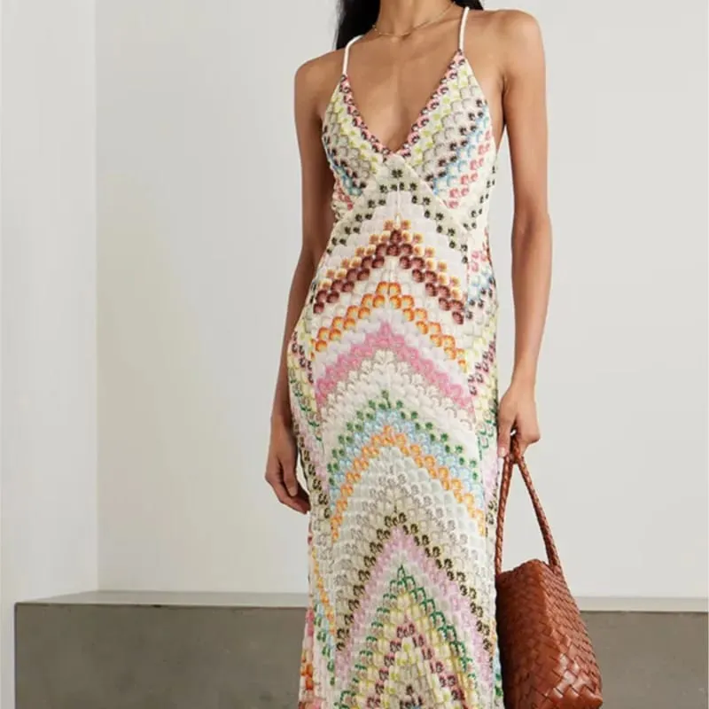 Spring Summer Female Boho Maxi Dresses Retro Sleeveless Women Holiday Long Skirt Sexy Deep V Neck Casual Party Dress Streetwear — image 4