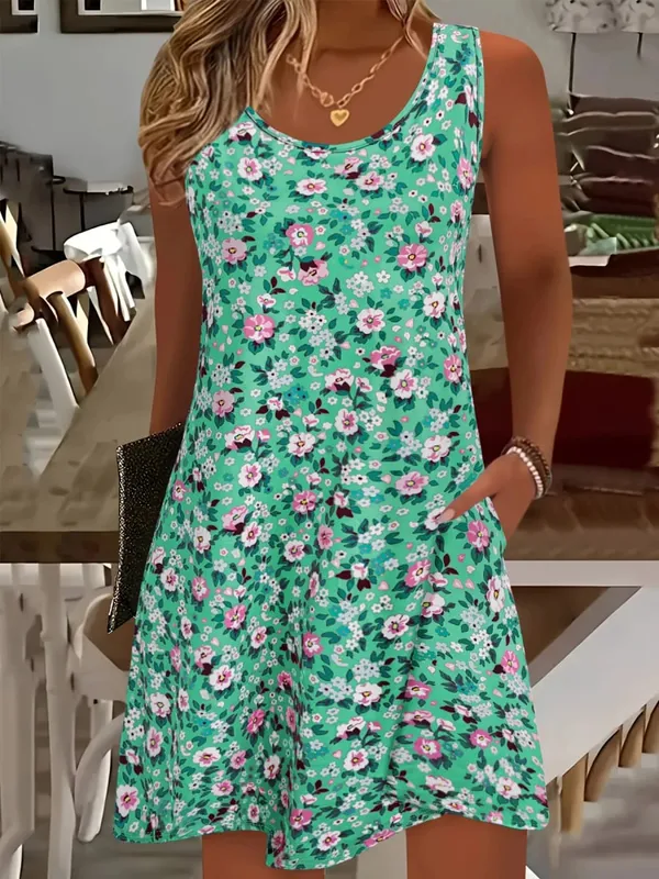 Fashion Women Sleeveless U Neck Midi Dress Solid Color Knee Length A Line Casual Summer Dresses — image 5