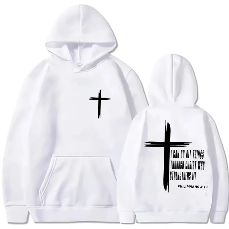 Men's Hoodie with Religious Cross and Motivational Text Prints Pullover Style Autumn Fashion Hooded Hoodie Casual Hoodie Unisex — image 5