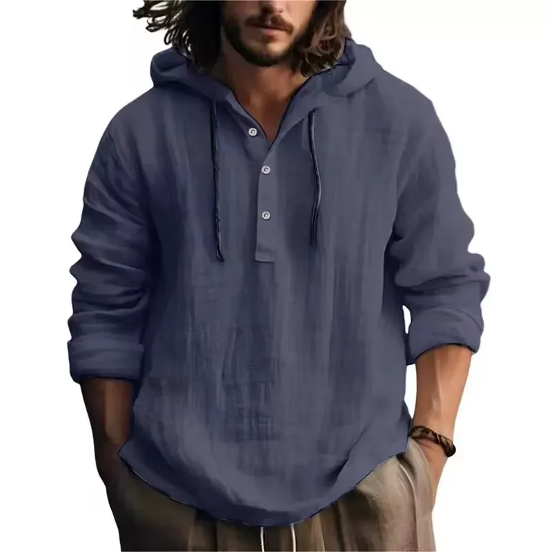 2024 Ny Casual Blus för män Bomull Linne Skjorta Lösa toppar Långärmad T-shirt Vår Höst Casual Herrskjortor — image 11