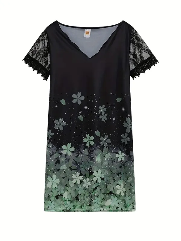 2026 New Women's New Positioning Printing Wave V-neck Lace Short-sleeved Dress — image 16
