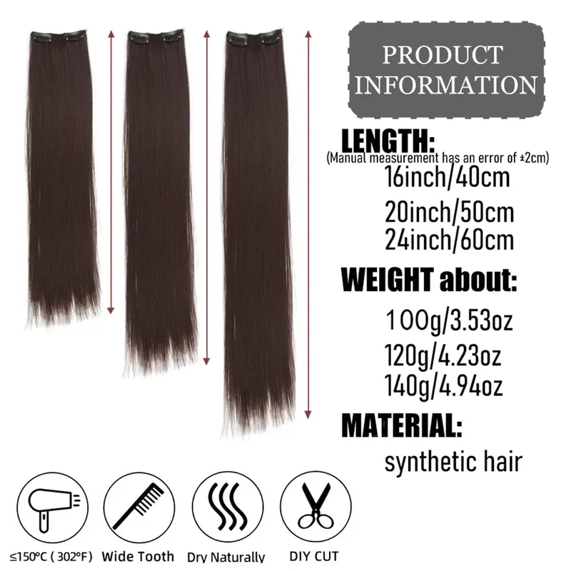 4PCS synthetic hair extension piece long straight hair wig clip heat-resistant wig piece extension on a woman's hair — image 2