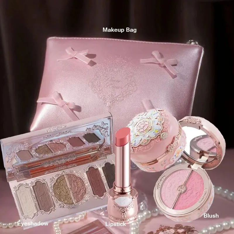 Flowerknows Makeup Set Gift Kit Shimmer Full Box Blush Long Lasting Velvet Lip Cream na may Bag Kit De Maquiagem — image 7
