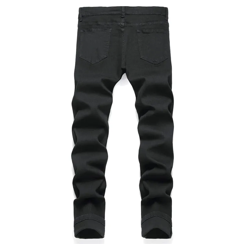 Black Skinny Stretch Ripped Jeans Men's Slim Distressed Kpop Y2K Hip Hop Rock Pants Street Style Ripped Stretch Denim Trousers — image 5