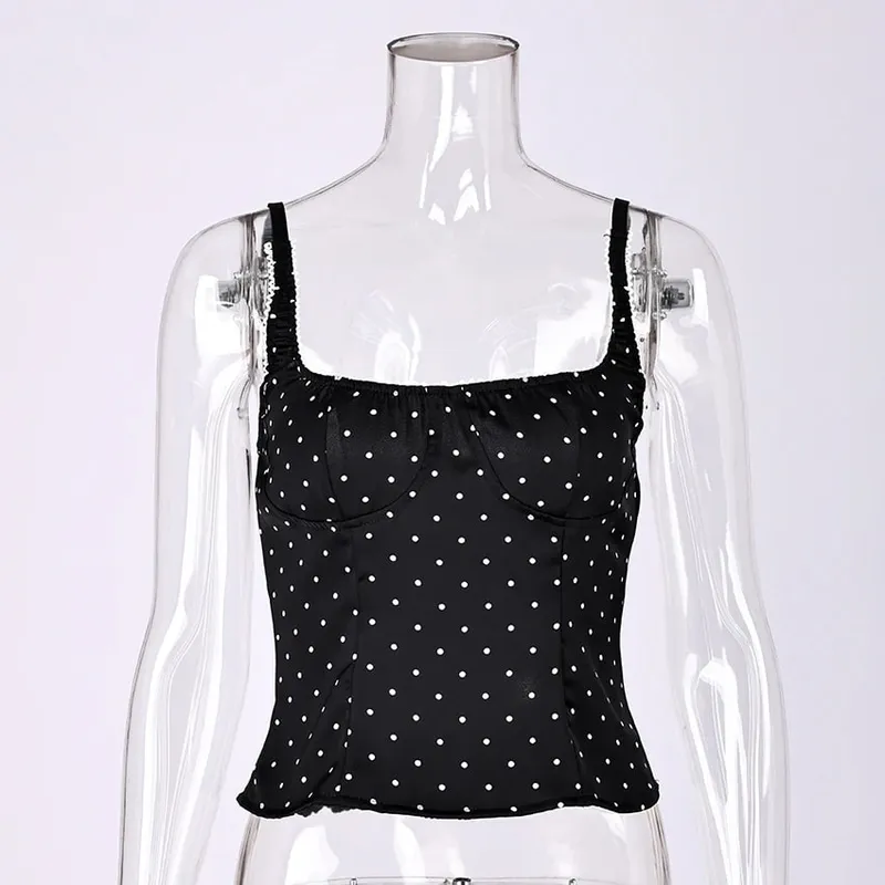 Linad Sexy Backless Polka Dot Tank Top Elegant Satin Spaghetti Strap Lace Camis Street Chic Sleeveless Vest Female 2025 Summer — image 5