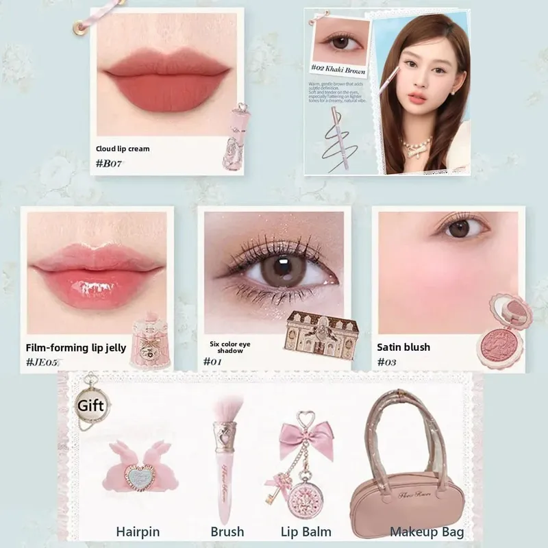 Flowerknows Strawberry Cupid All-In One Kotak Hadiah Makeup Kit Profesional Palet Swan Perona Pipi Blush Set Lip Cream Bunga Tahu — image 5