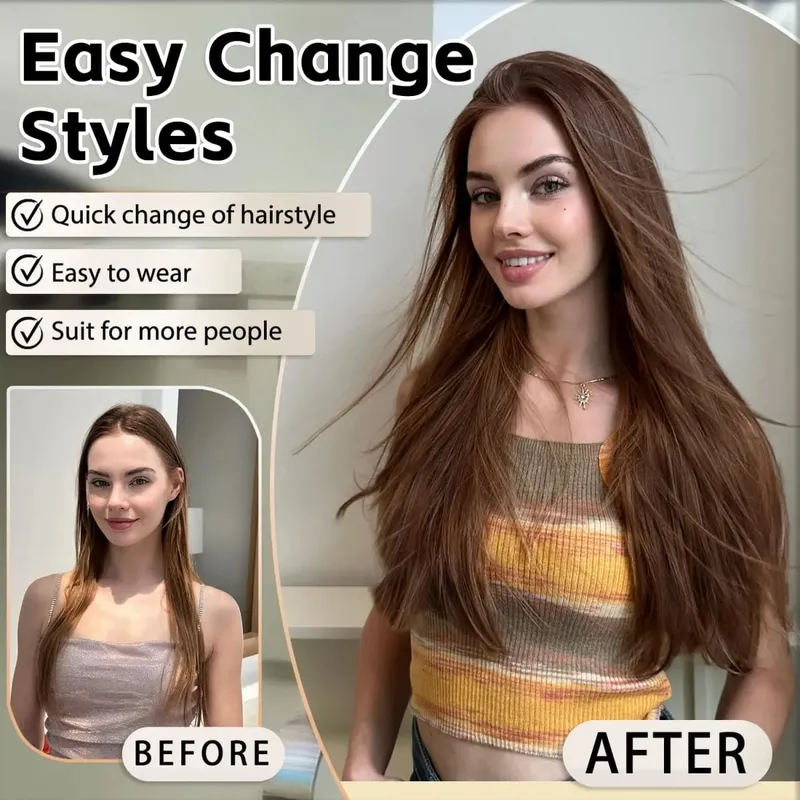 3PCS Thick Light brown Long Straight Set 24inch Synthetic Clip in Hair Extensions for Women — image 6
