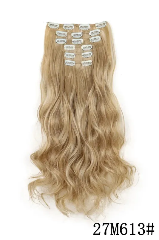 Synthetic 18Inch 16Clips Long Curly Hair Extension Heat Resistant Hair Extension Clips In Ombre Black Brown Blond Women Cosplay — image 8