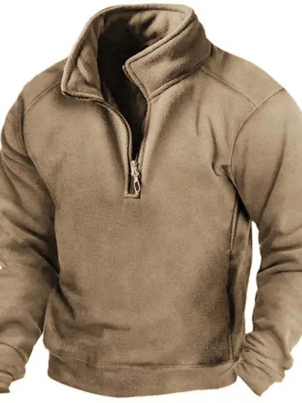 2026 Mens Half-Zip Sweatshirts Autumn Male Stand Collar Loose Solid Color Pullover Bagong Tao Trend Casual Army Green Hoodies — image 5