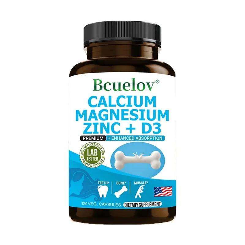 Bcuelov Calcium Magnesium Zinc Vitamin D3 Supplement - Bones Teeth Muscles Nerves Metabolism Protein Synthesis Immune System