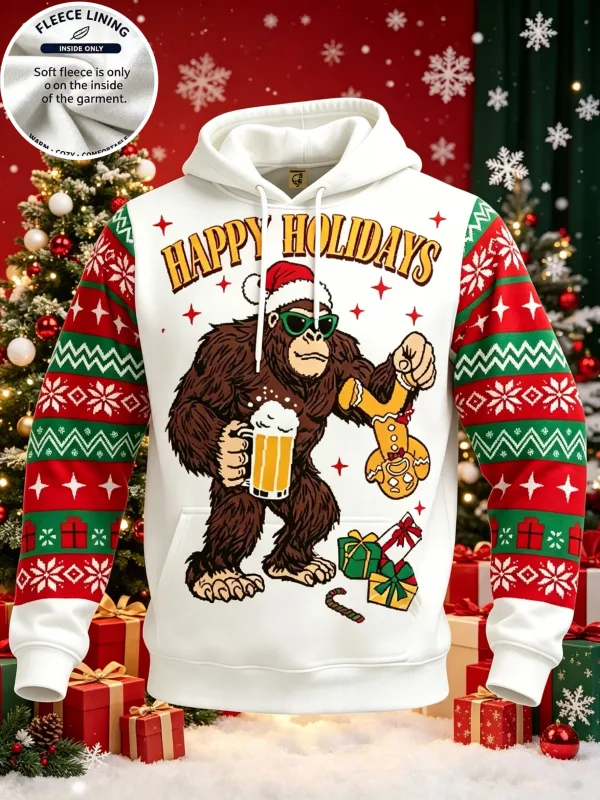 3D Print Christmas Fleece Hoodie Funny Santa Stuck In Chimney Reindeer Snow Scene Pullover Long Sleeve Holiday Sweatshirt — image 14